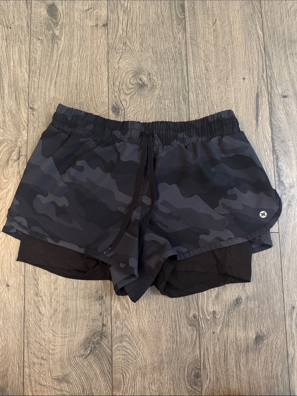 RBX Women's Black & Gray Camo Athletic Shorts with Liner